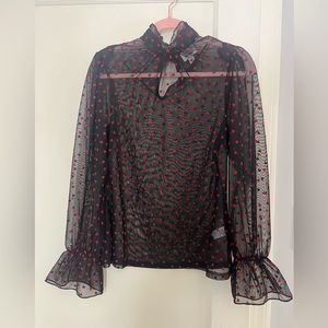 Unique Vintage Black and Red Sheer Blouse